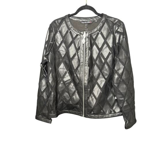 Colleen Lopez Quilted Faux Leather Metallic Jacket Women’s Size M Cropped Zip - Picture 1 of 4